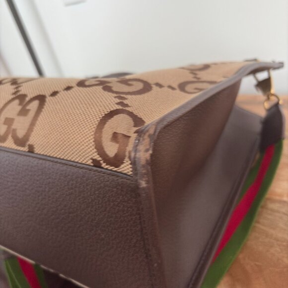 Gucci Jumbo GG Canvas Convertable Tote with Web Stripe Shoulder Strap - Picture 7 of 9